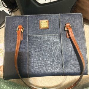 Dooney & Bourke Blue Tote with Brown Handles